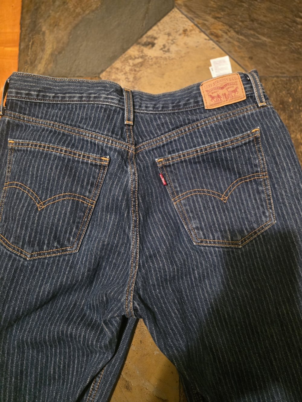 Levi's Men's Navy Blue Pinstripe Straight Jeans
